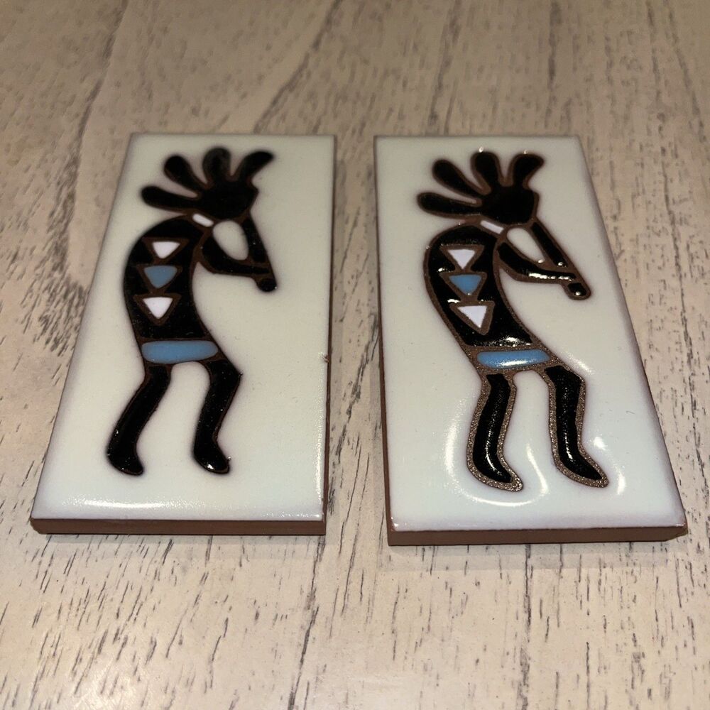 Southwest Kokopelli Decorative Art Tiles, Set Of Two - 2” x 4”